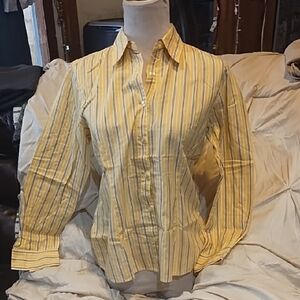 Casual Corner Yellow and White Striped Shirt